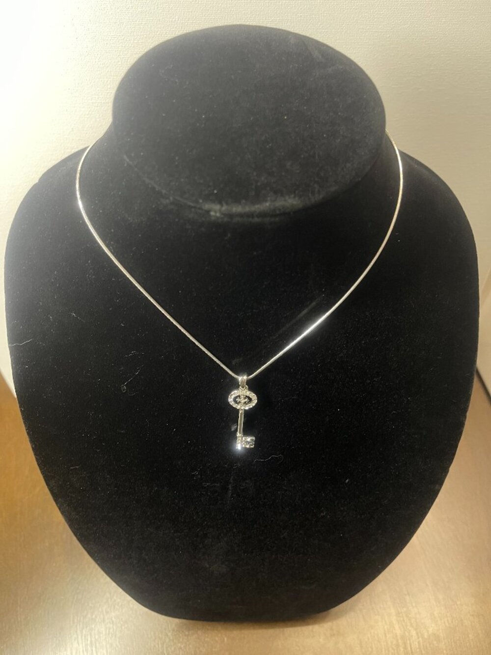 Silver Key Charm Necklace with Simple Chain - Skeleton Key